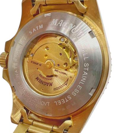 Relógio Magnum Masculino Dourado Automático MA35093A Prova d'água 2 ano de  garantia com carteira no Shoptime