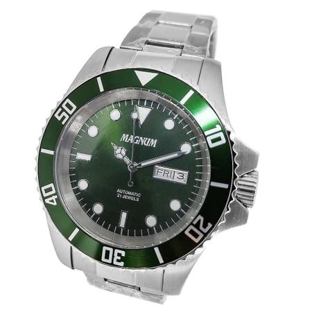 Relógio Magnum Masculino Automático Prata E Verde Ma35075g