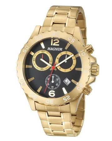 Relógio Magnum Automático Masculino Dourado Ouro 2 anos de garantia  MA33988H + carteira Lebrave no Shoptime