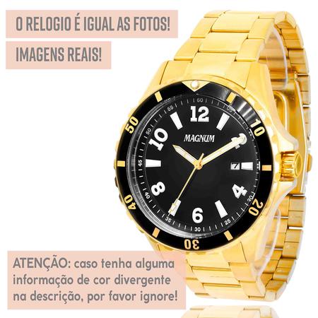 🏷️【Tudo Sobre】→ Relógio Magnum Automático Masculino Dourado Ouro 2 Anos de  Garantia MA33979H