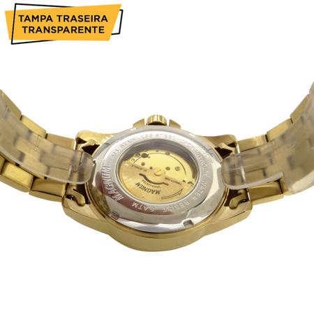 Relógio Magnum Automático Masculino Dourado Ouro 2 anos de garantia  MA33979H