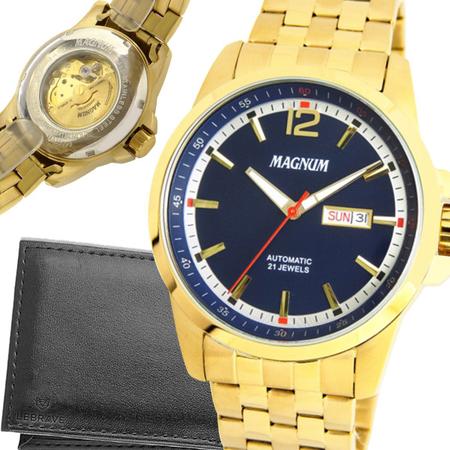 Relógio Magnum Masculino Dourado Automático Garantia 2 Anos e carteira, Magalu Empresas