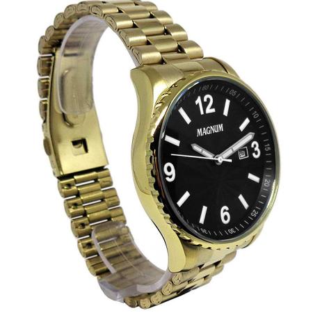 Relógio Magnum Masculino Dourado Pulseira Preta Prova D´agua