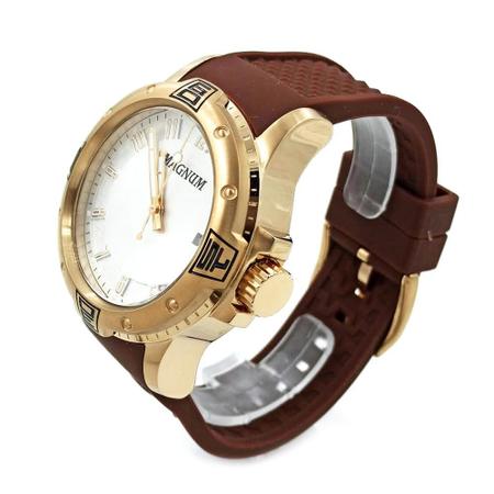 Relógio MAGNUM masculino dourado silicone marrom MA34414M
