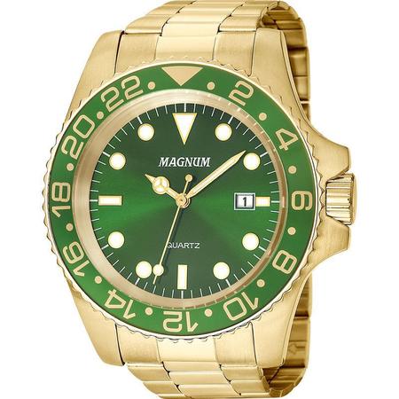 Relogio magnum masculino dourado visor verde calendario ma32934g, Magalu  Empresas