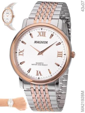 Ttime Relógios - Relógio Magnum Automático 21 Jewels Modelo analógico  masculino com caixa e pulseira de aço rose gold. Vidro de cristal mineral,  mostrador na cor preta com janela que mostra parte