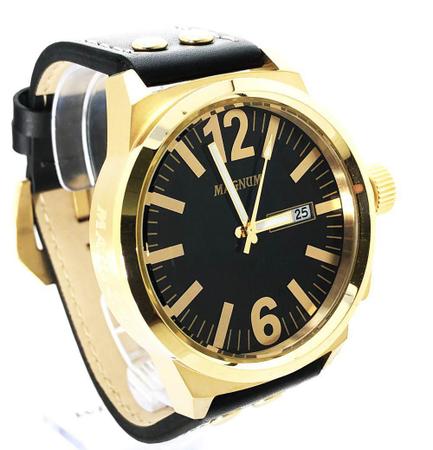 Relogio masculino magnum dourado military ma31524u em couro