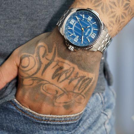 Imagem de Relógio Magnum Masculino Prata Azul Prova D'Água MA32818F
