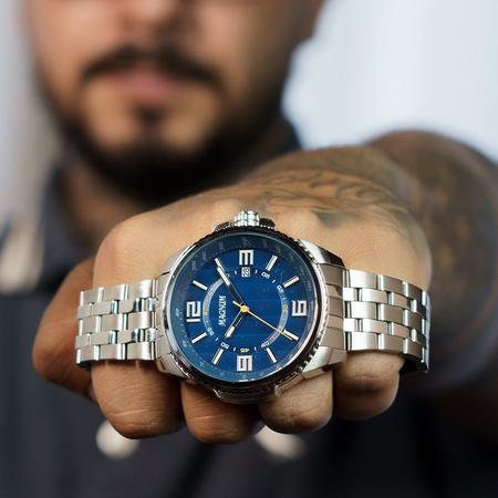 Imagem de Relógio Magnum Masculino Prata Azul Prova D'Água MA32818F