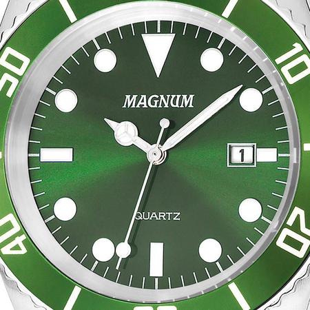 Relógio masculino Magnum prata, mostrador verde, analógico, com