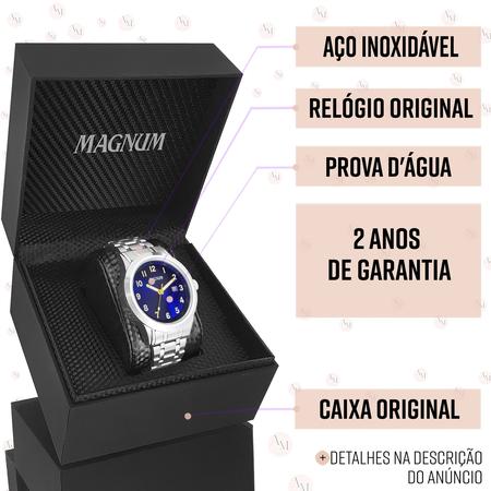 Relógio Magnum Masculino Prata Luxo 2 Anos Garantia Original