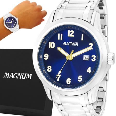 Relogio magnum prata masculino azul cronografo