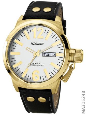 Relogio Magnum masculino pulseira de couro preto MA31560J - MSTIME