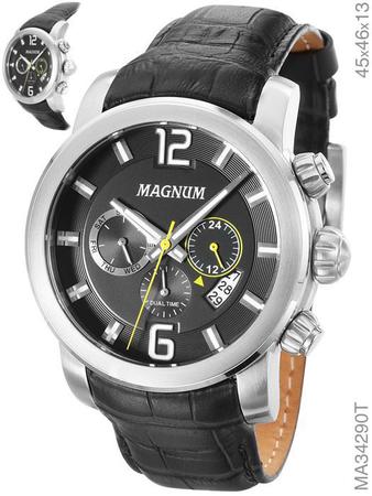 Relógio Magnum Masculino Prata Kit Pulseira Couro Ma21946c