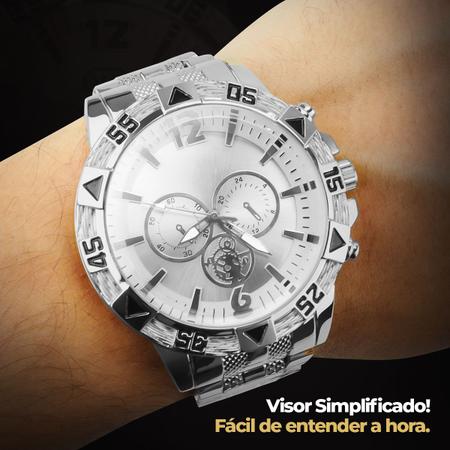 Imagem de Relogio Masculino Aço Inox + Crucifixo Grumet + Pulseira casual prova dagua pesado grande robusto