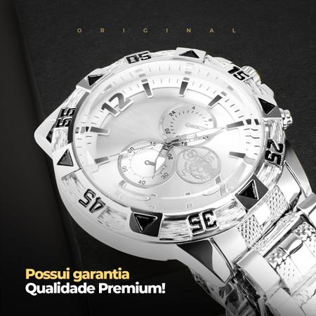 Imagem de Relogio Masculino Aço Inox + Crucifixo Grumet + Pulseira casual prova dagua pesado grande robusto