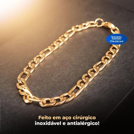 Imagem de Relogio Masculino Dourado Banhado Aço + Pulseira + Crucifixo