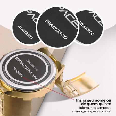 Imagem de Relogio masculino dourado personalizado aço inox banhado + caixa original presente casual analogico