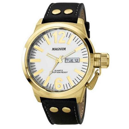 Relogio masculino magnum dourado military ma31524u em couro