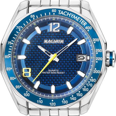 Relógio masculino Magnum prata, mostrador verde, analógico, com
