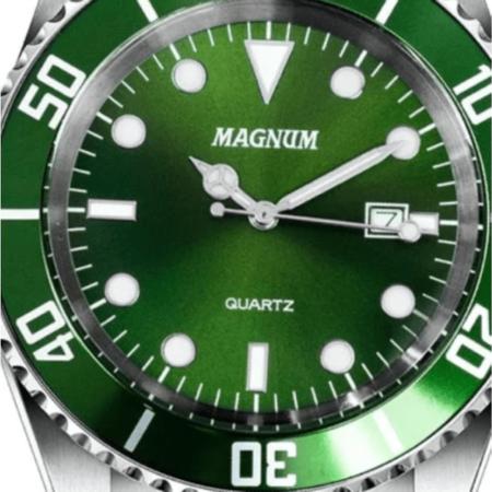 Relógio masculino Magnum prata, mostrador verde, analógico, com