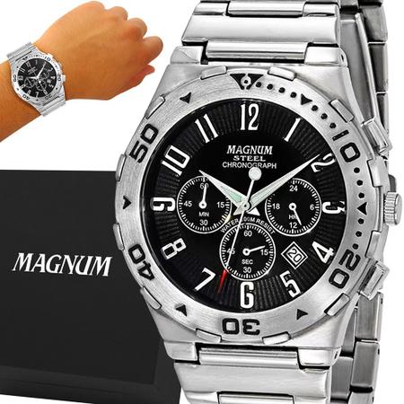 Relógio Magnum Masculino Prata Top 2 Anos Garantia Original