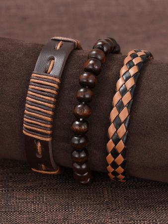 Imagem de Relógio Masculino Marrom + Kit Pulseiras Moderno Luxo