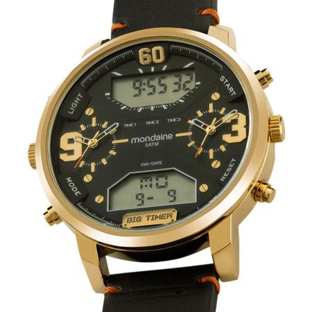 Imagem de Relogio Masculino Mondaine Anadigi Couro Dourado Big Timer 32221gpmvdh1