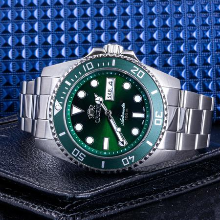 Imagem de Relógio Masculino Orient Automático Prata Verde Social Prova D'água Garantia 1 ano ROF49SS027E1SX