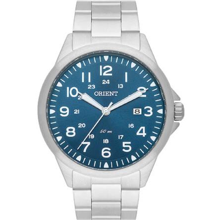 Imagem de Relogio Masculino Orient prata e azul a prova dagua aço inox MBSS1380 D2SX