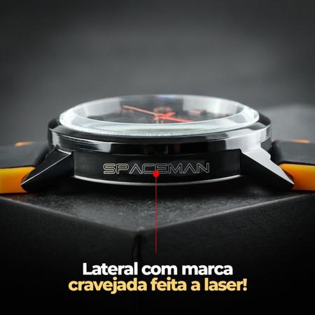 Imagem de Relógio Masculino Preto Detalhes Laranja Pulseira De Borracha Ajustável - Orizom Spaceman