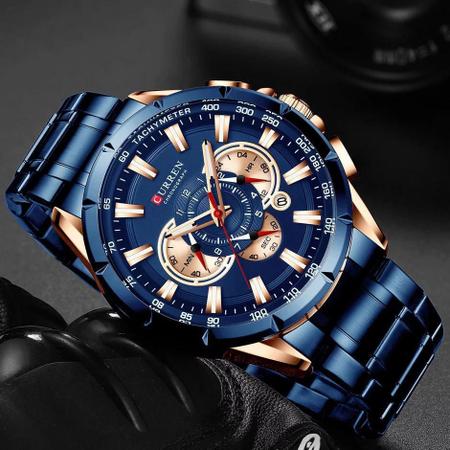 Imagem de Relógio Masculino Quartzo Pulseira Aço Curren 8363 Azul