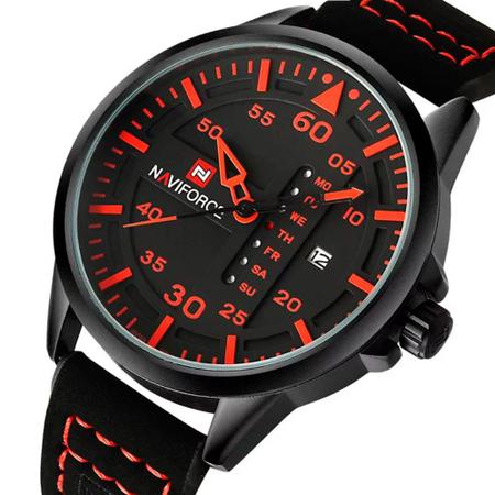 Relogio Masculino Social Esporte Analogico Naviforce 9074 Preto e Vermelho Relogio Masculino Magazine Luiza