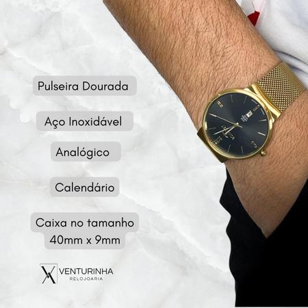 Imagem de Relógio Masculino Technos Dourado Safira Slim GM12AA/1P