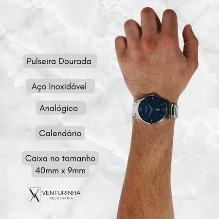 Relógio Slim Masculino Prata com Fundo Azul Technos GM10YQ/1A Fluiarte  Joias - fluiartejoias