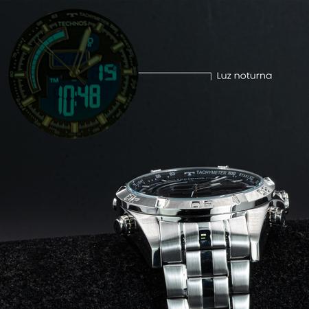 Rel gio Masculino Technos Tachymeter Sport Prata Original Prova D