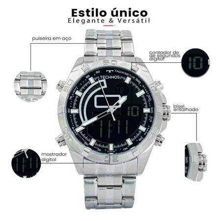 Imagem de Relógio Masculino Technos Tachymeter Sport Prata Original Prova D'água Garantia 1 ano