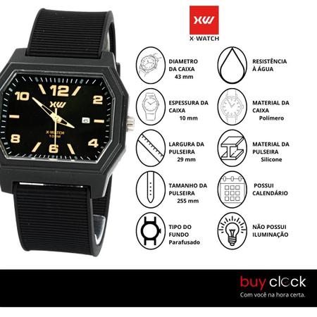 Relógio Masculino X-watch Preto Calendário Prova D'agua - Virtuale Shopping