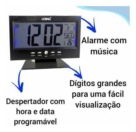 Imagem de Relógio Mesa Digital Despertador Calendário Termômetro Top