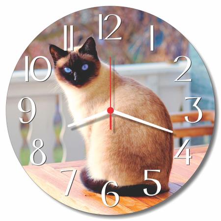 Imagem de Relogio Parede Decoracao Gato Siames Presente Decorar Cozinha Sala Quarto PetShop 30cm