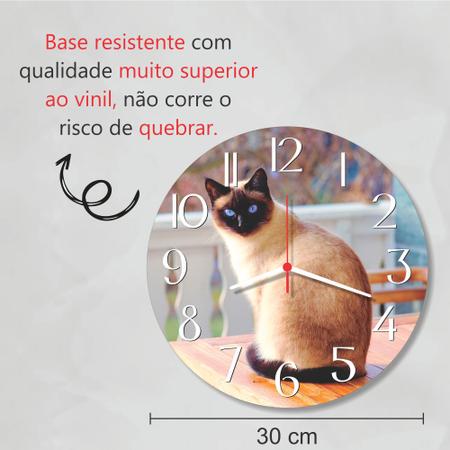 Imagem de Relogio Parede Decoracao Gato Siames Presente Decorar Cozinha Sala Quarto PetShop 30cm
