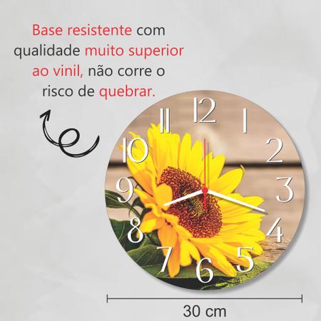 Imagem de Relogio Parede Girassol Decoracao Cozinha Sala Enfeite Primavera Flor Presente 30cm