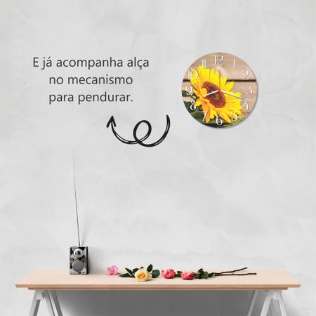Imagem de Relogio Parede Girassol Decoracao Cozinha Sala Enfeite Primavera Flor Presente 30cm