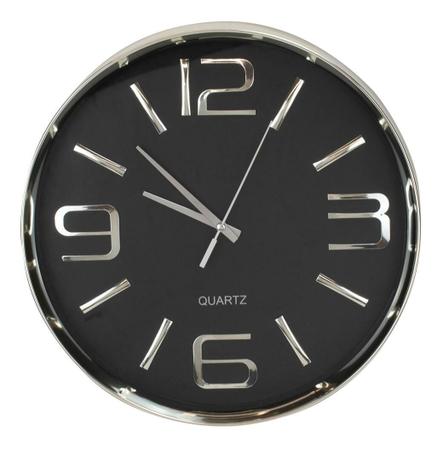 Imagem de Relógio Parede Moderno Preto E Prateado Quarto 30x30cm
