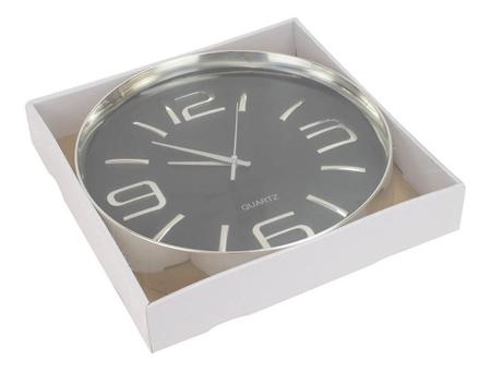 Imagem de Relógio Parede Moderno Preto E Prateado Quarto 30x30cm