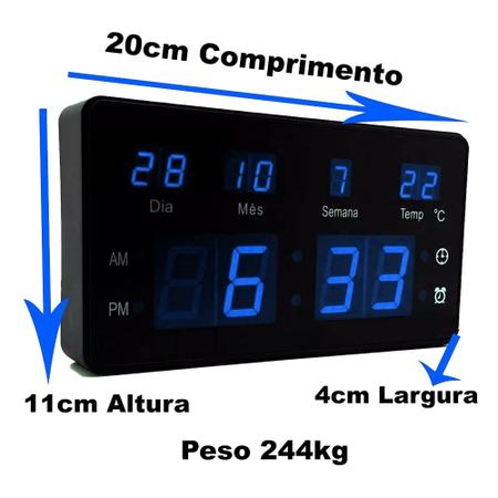 Imagem de Relógio Parede Ou Mesa Led C/ Despertador Data E Temperatura