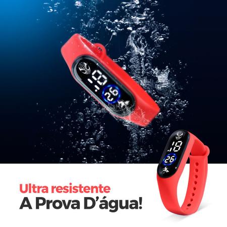 Imagem de relogio preto digital homemaranha + protecao uv sol oculos heroi resistente vermelho presente