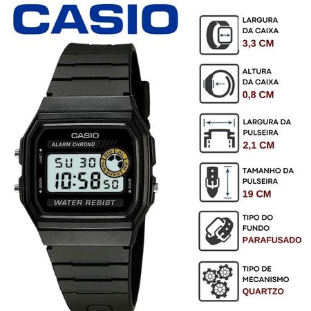 Imagem de Relógio Pulso Casio Vintage Digital Preto Quadrado Classico Casual Pequeno Resistente Agua Feminino Masculino Quartz Leve  F-94WA-8DG