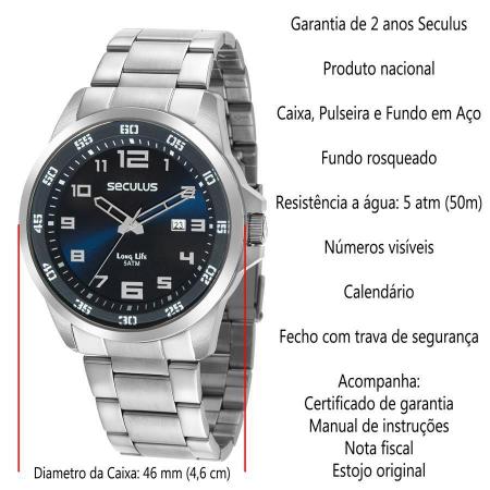 Imagem de Relógio Seculus Masculino 44011G0Svna1 Casual Prateado