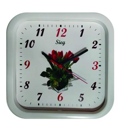 Imagem de Relógio Sieg Quadrado Branco Fundo Orquidea 25cm
